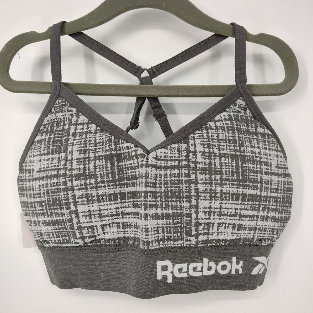 Reebok Gray And White Criss Cross Patterned Sports Bra Size Women's Small